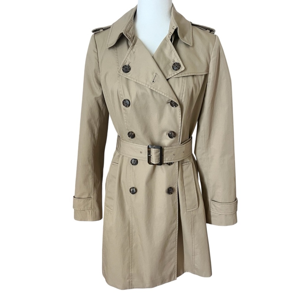 Banana Republic Classic Trench Coat Khaki Belted Double Breasted Women’s M Midi